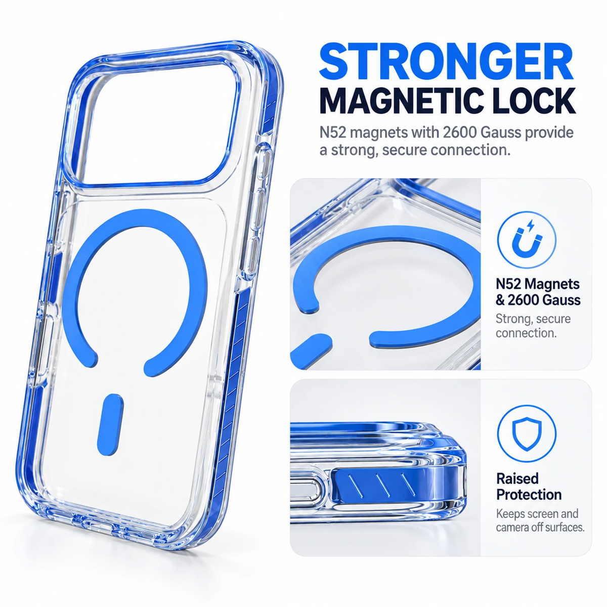 T SHINE AeroBeam Clear-Back Tough MagSafe Case for iPhone 18 Pro Max – Light Blue