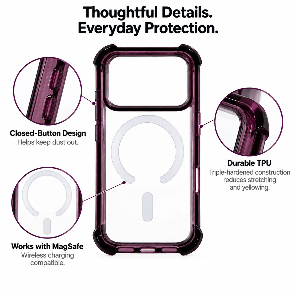 T SHINE Nebula Clear-Back Tough MagSafe Case for iPhone 18 Pro Max – Dark Cherry