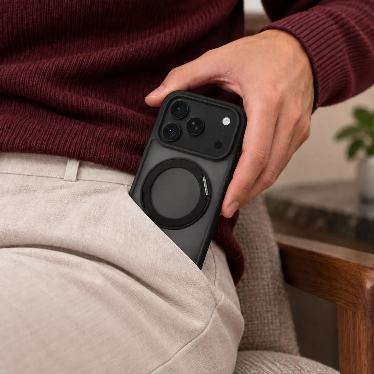 360 Degree Rotatable Ring Kickstand Case Black
