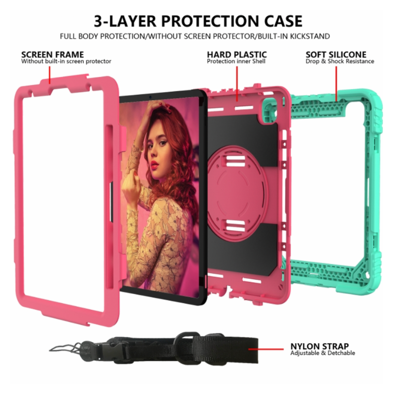 iPad Pro 11 (Air 4/5)/ Air 11 inch (2024/2025) Shockproof Case with Holder Shoulder Strap Black
