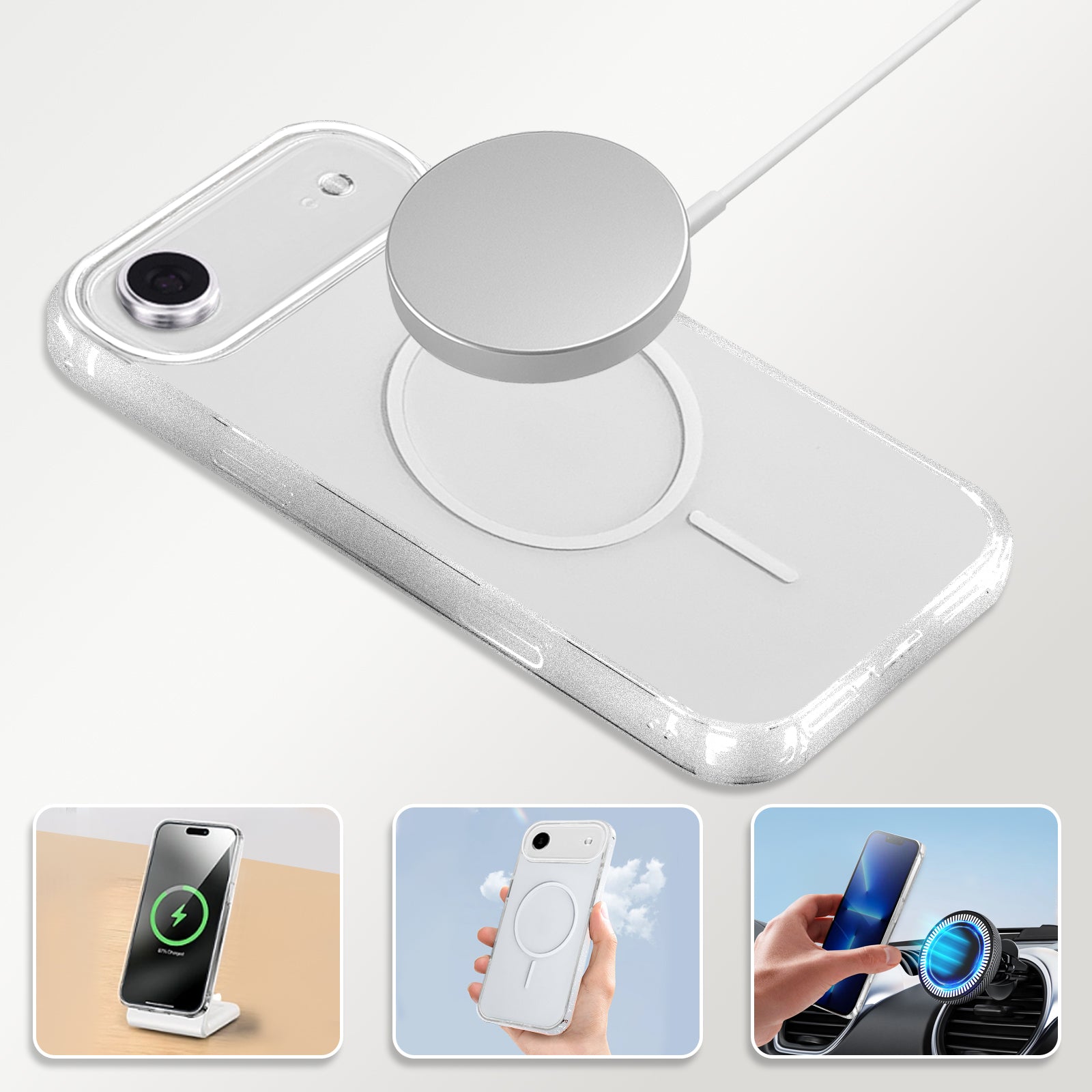 iPhone 17 Air Transparent Magnetic Matte Protective case-Clear White