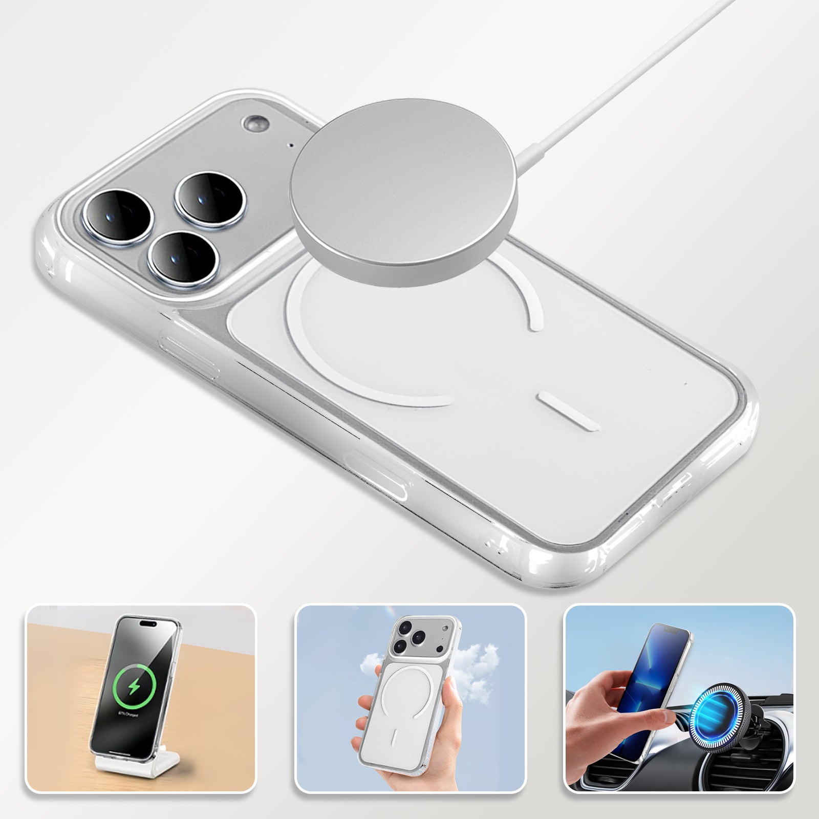 iPhone 17 Pro Transparent Magnetic Matte Protective case-Clear White