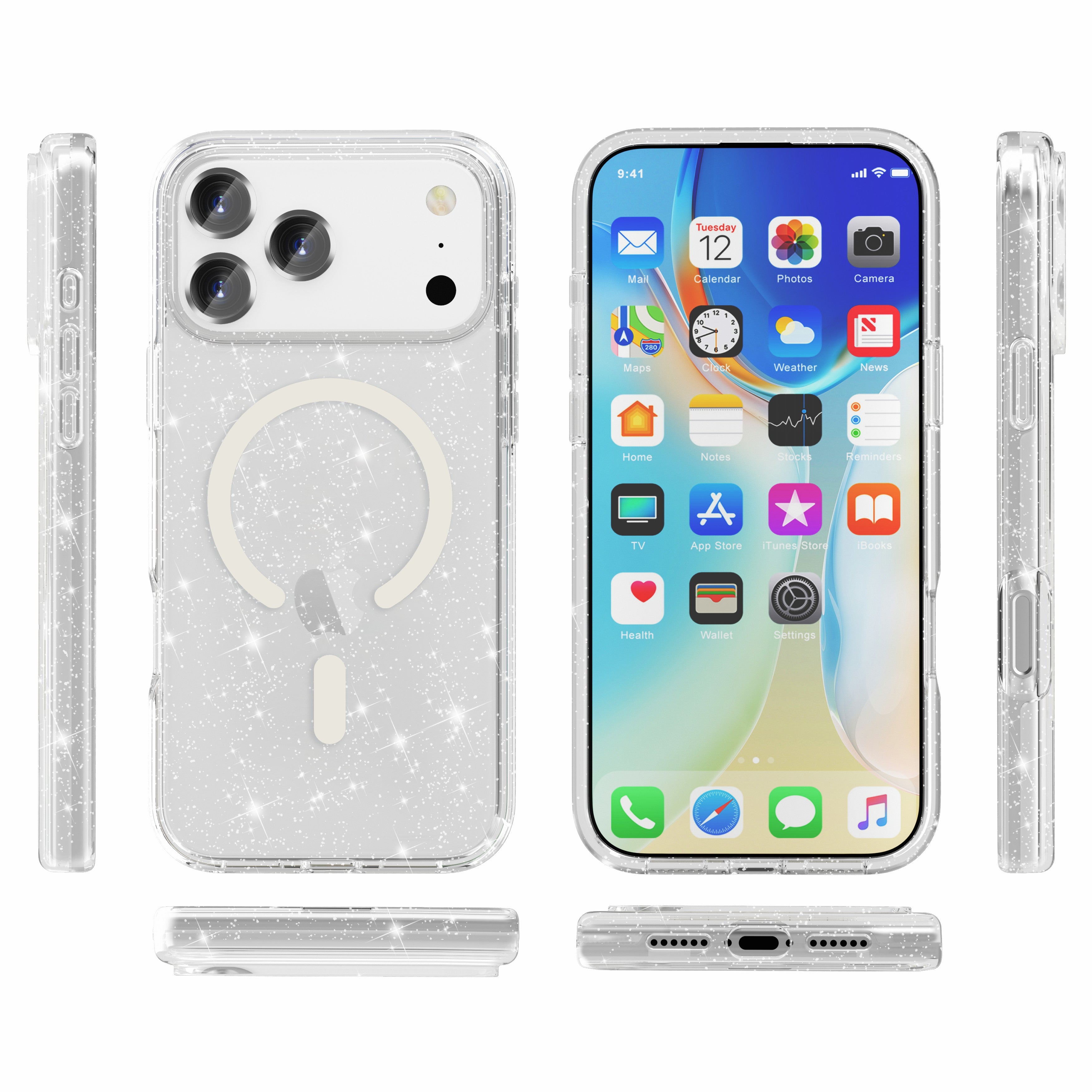 Nebula Clear Back Tough Case with MagSafe for iPhone 17 series – Crystal Sparkling