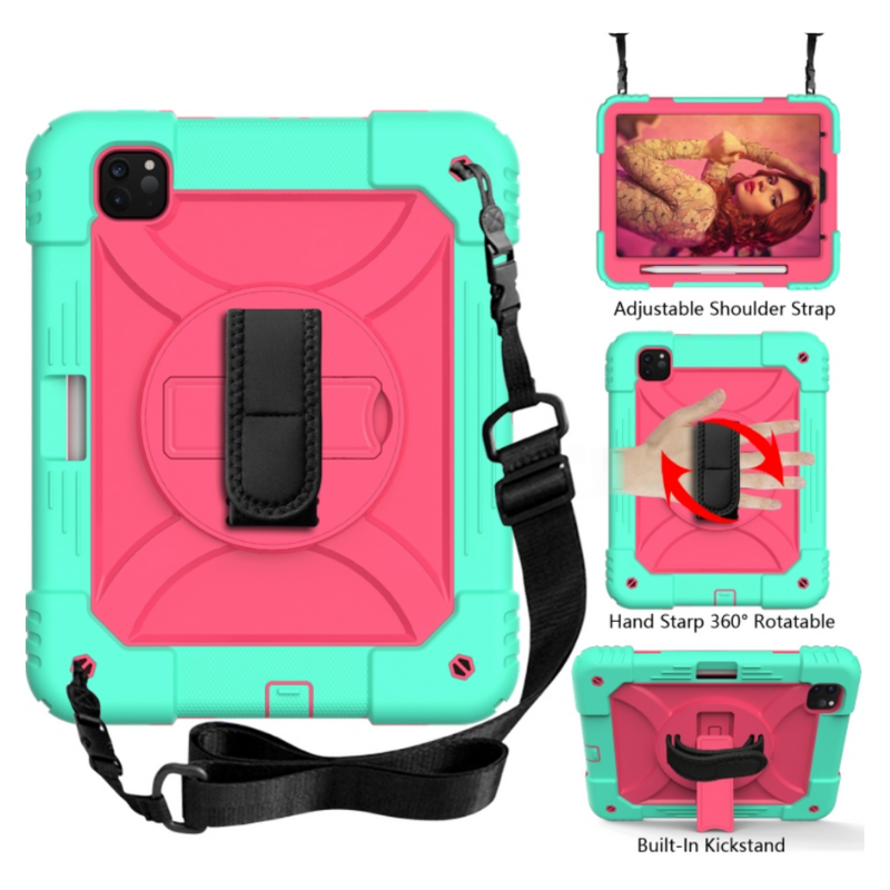 iPad Pro 11 (Air 4/5)/ Air 11 inch (2024/2025) Shockproof Case with Holder Shoulder Strap Black