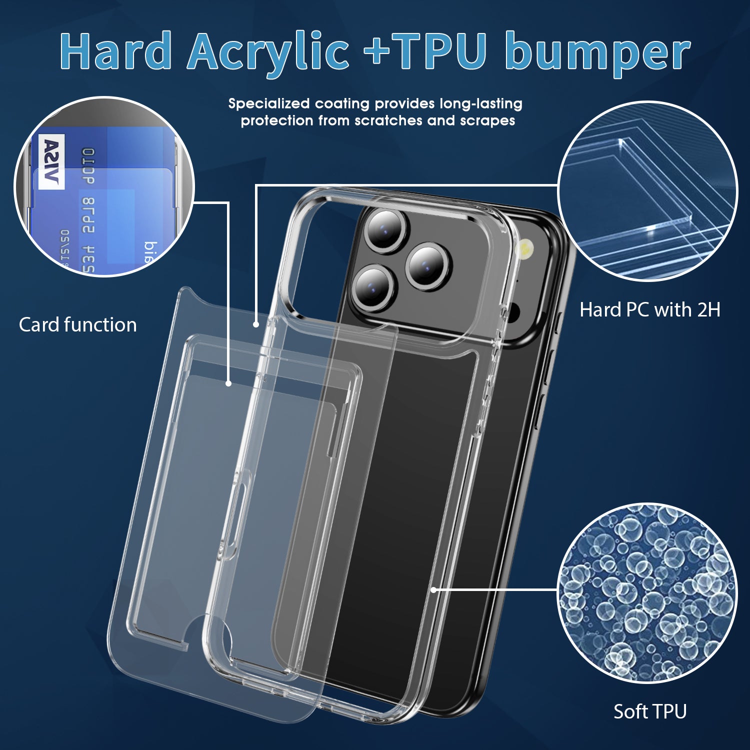 iPhone 17 Pro Max Shockproof Hard Card Holder Back Case Clear