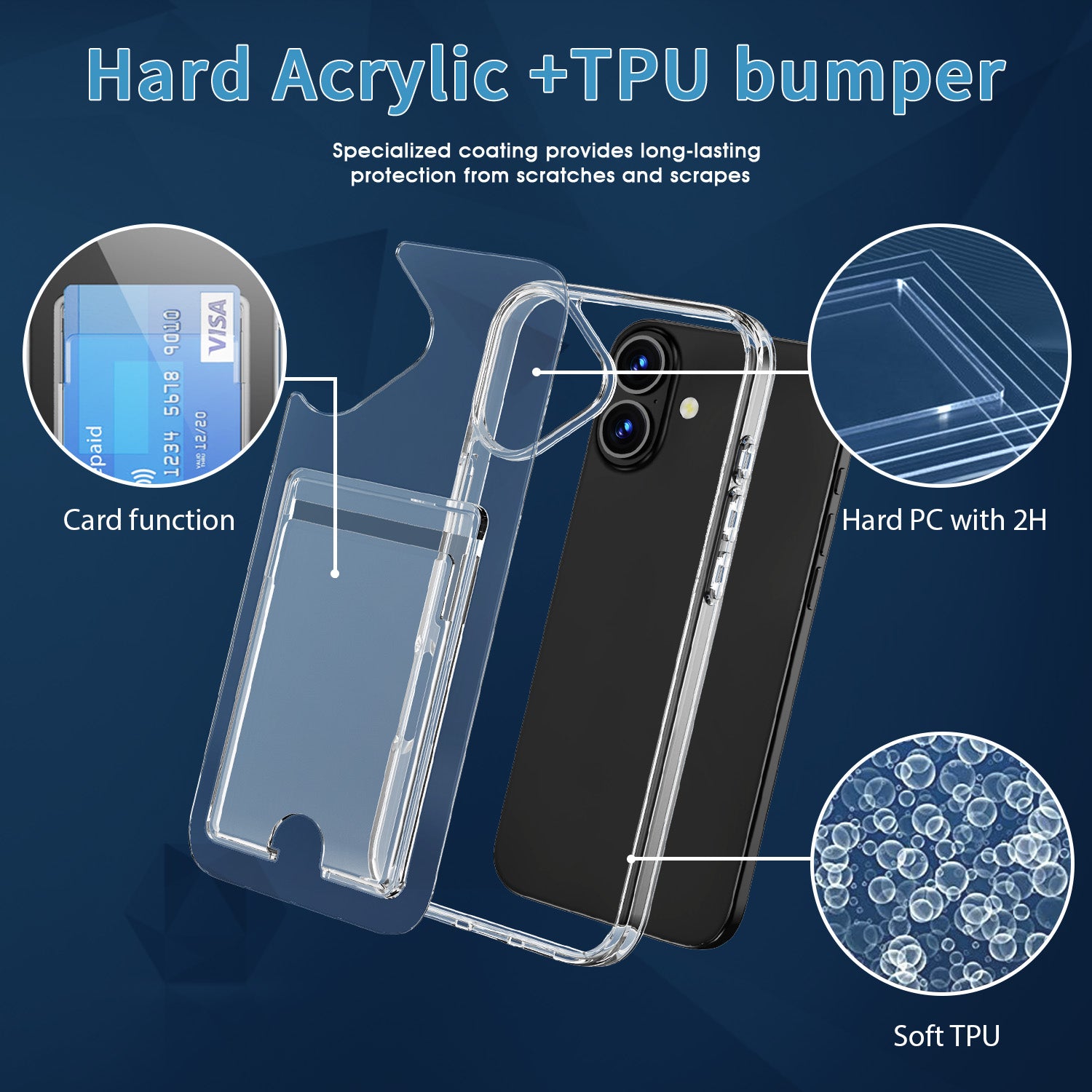 iPhone 17 Shockproof Hard Card Holder Back Case Clear