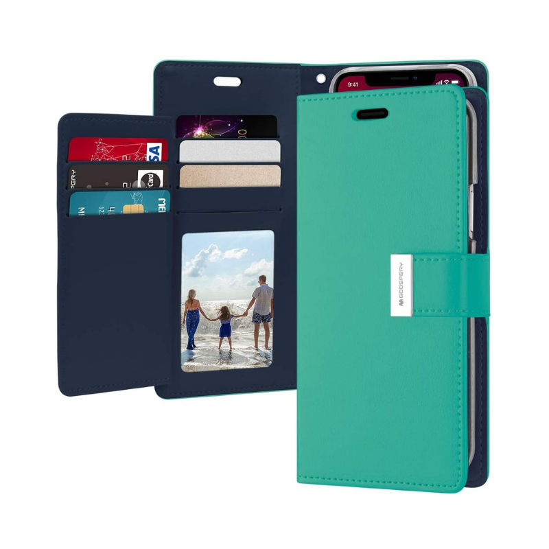 Goospery Silver Buckle Flip Leather Wallet Case iPhone 12 Mini Mint