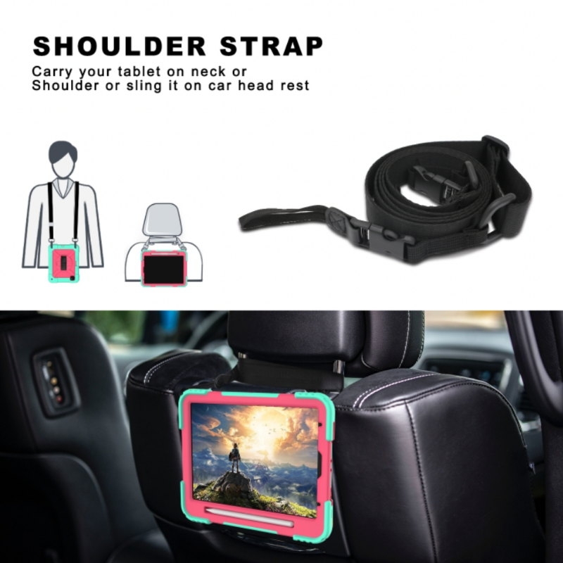 iPad Pro 11 (Air 4/5)/ Air 11 inch (2024/2025) Shockproof Case with Holder Shoulder Strap Black