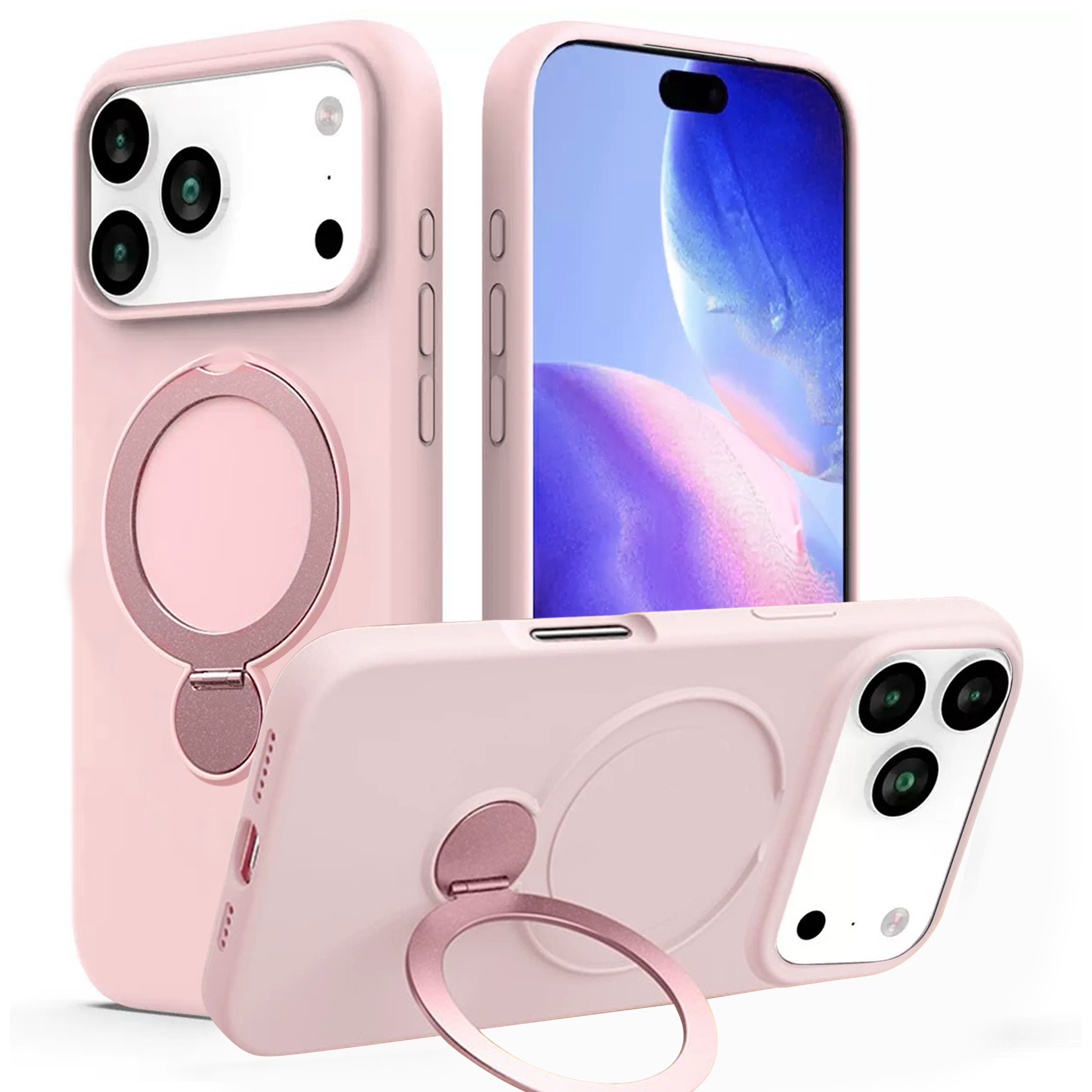 iPhone 17 Series Magsafe Invisible Silicone Stand Case - Pink