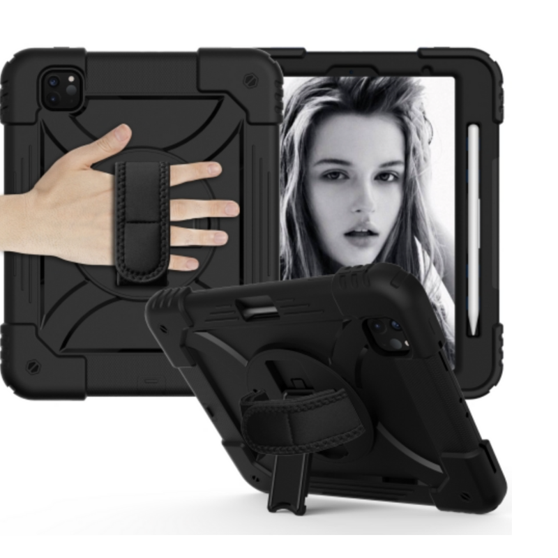 iPad Pro 11 (Air 4/5)/ Air 11 inch (2024/2025) Shockproof Case with Holder Shoulder Strap Black