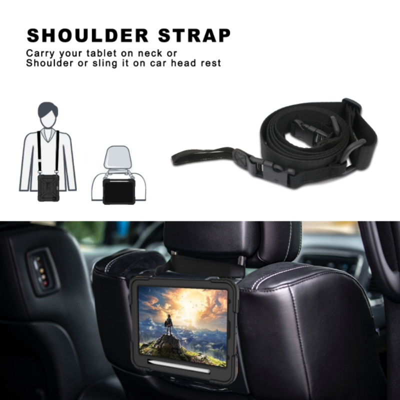 iPad Pro 11 (Air 4/5)/ Air 11 inch (2024/2025) Shockproof Case with Holder Shoulder Strap Black
