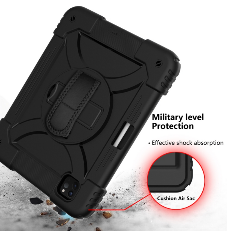 iPad Pro 11 (Air 4/5)/ Air 11 inch (2024/2025) Shockproof Case with Holder Shoulder Strap Black