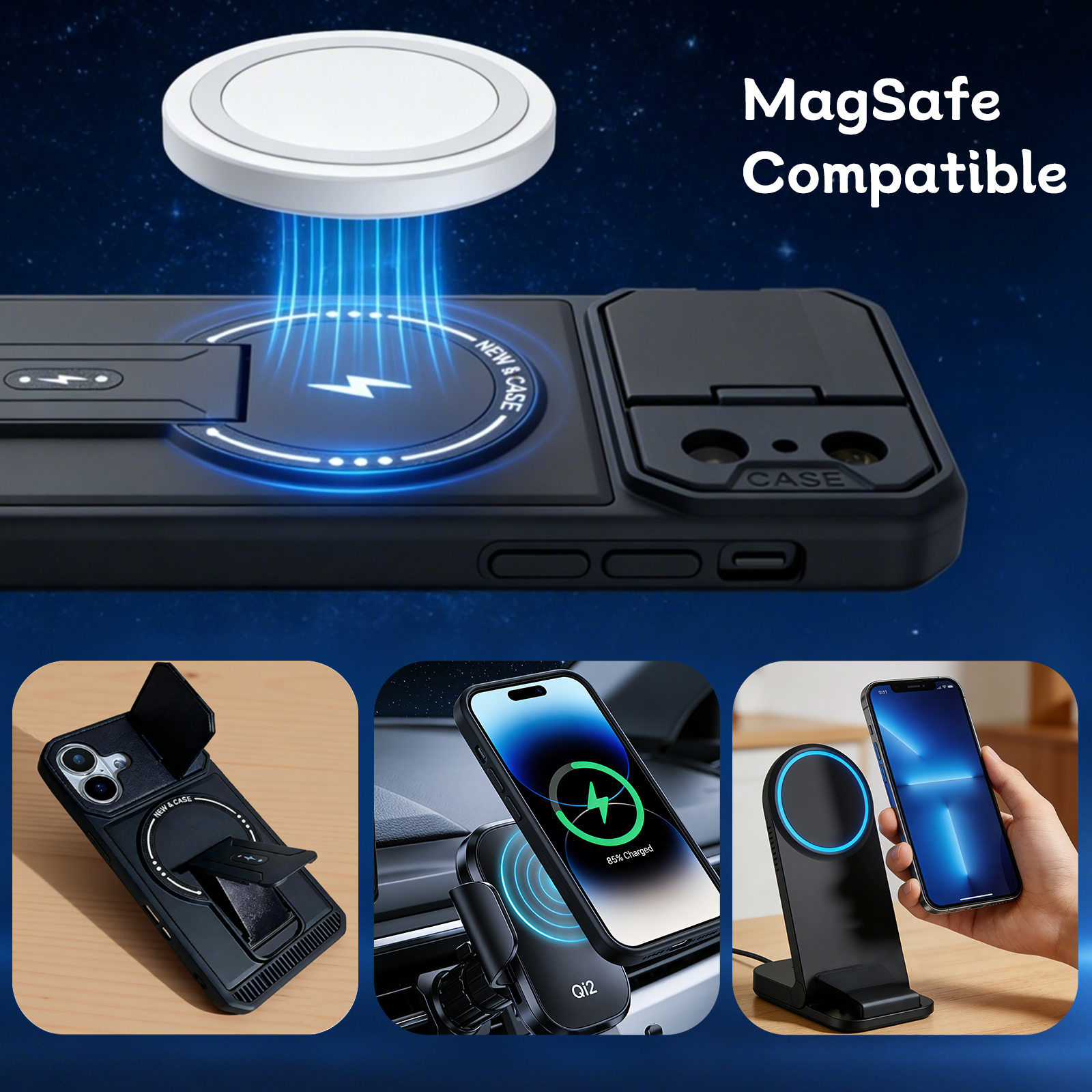 iPhone 17 Camera Lens Protector MagSafe Stand Case Black