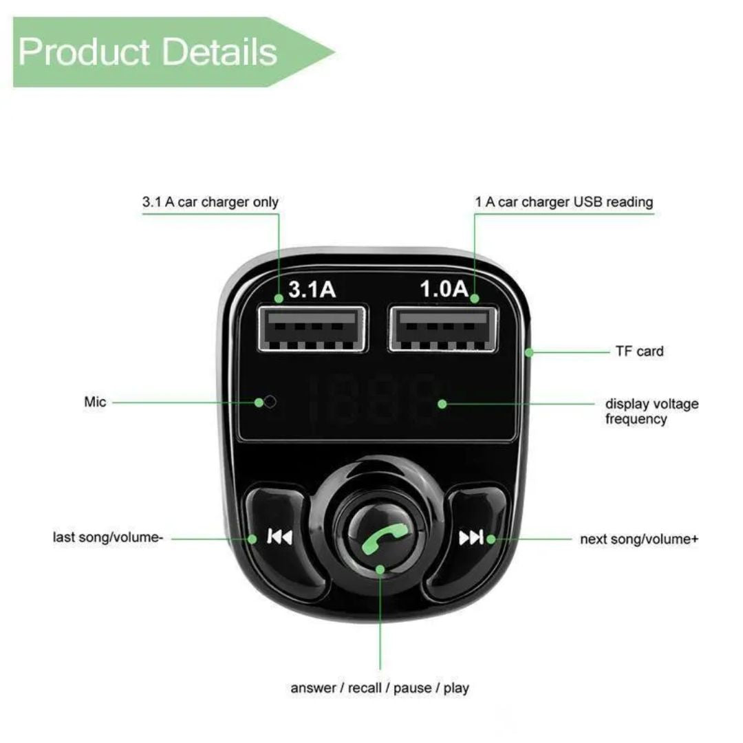 X8 Bluetooth Dual USB Car Charger Black