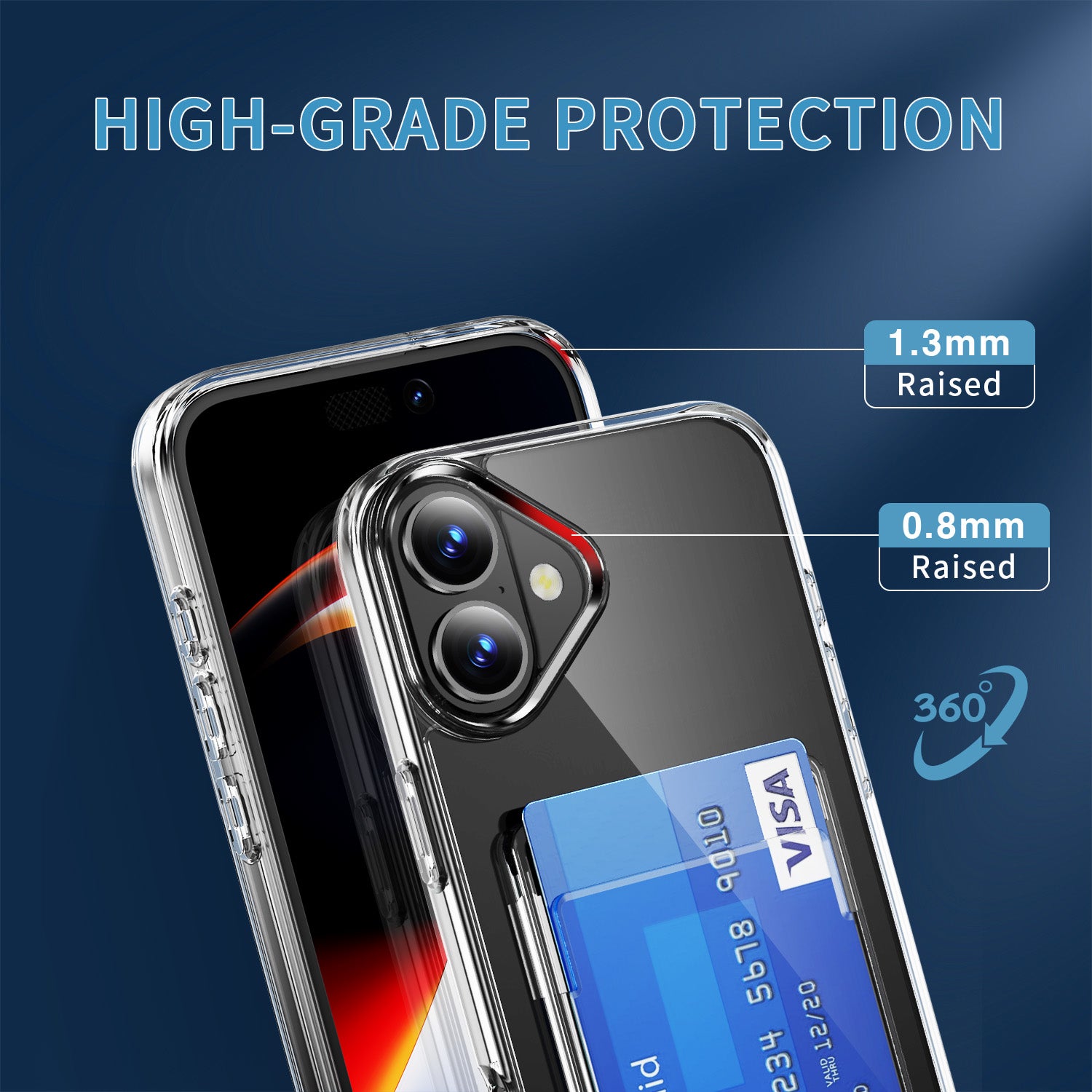 iPhone 17 Shockproof Hard Card Holder Back Case Clear