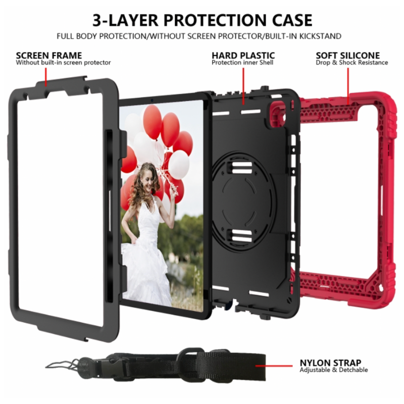 iPad Pro 11 (Air 4/5)/ Air 11 inch (2024/2025) Shockproof Case with Holder Shoulder Strap Black