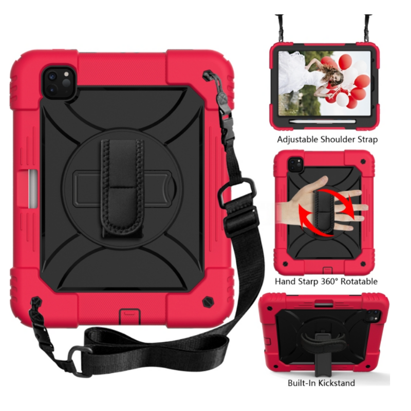 iPad Pro 11 (Air 4/5)/ Air 11 inch (2024/2025) Shockproof Case with Holder Shoulder Strap Black