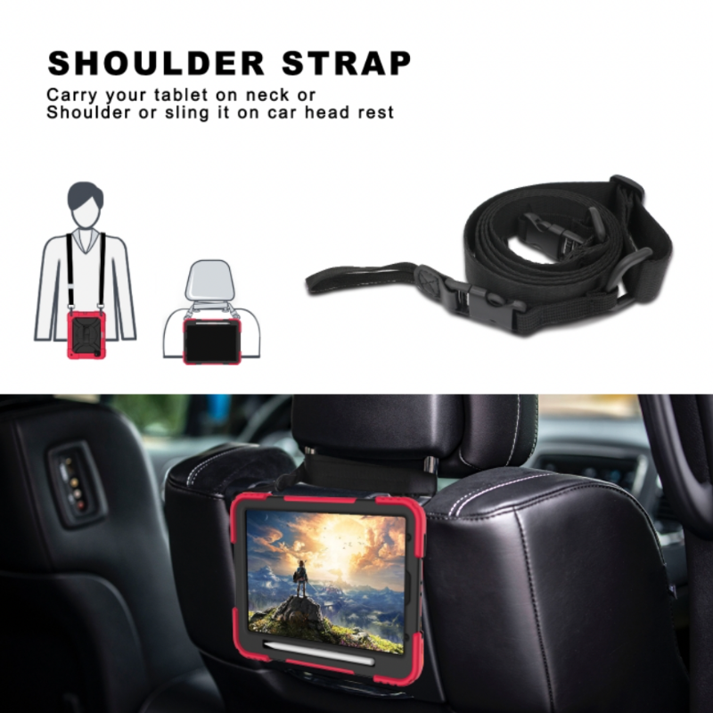 iPad Pro 11 (Air 4/5)/ Air 11 inch (2024/2025) Shockproof Case with Holder Shoulder Strap Black