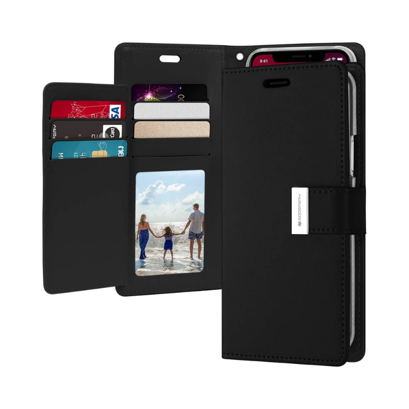 Goospery Silver Buckle Flip Leather Wallet Case iPhone 12 /12 Pro Black