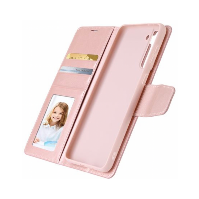 Hanman Flip Wallet Case for Samsung Galaxy S21/S22/S23 Series - Rose Gold