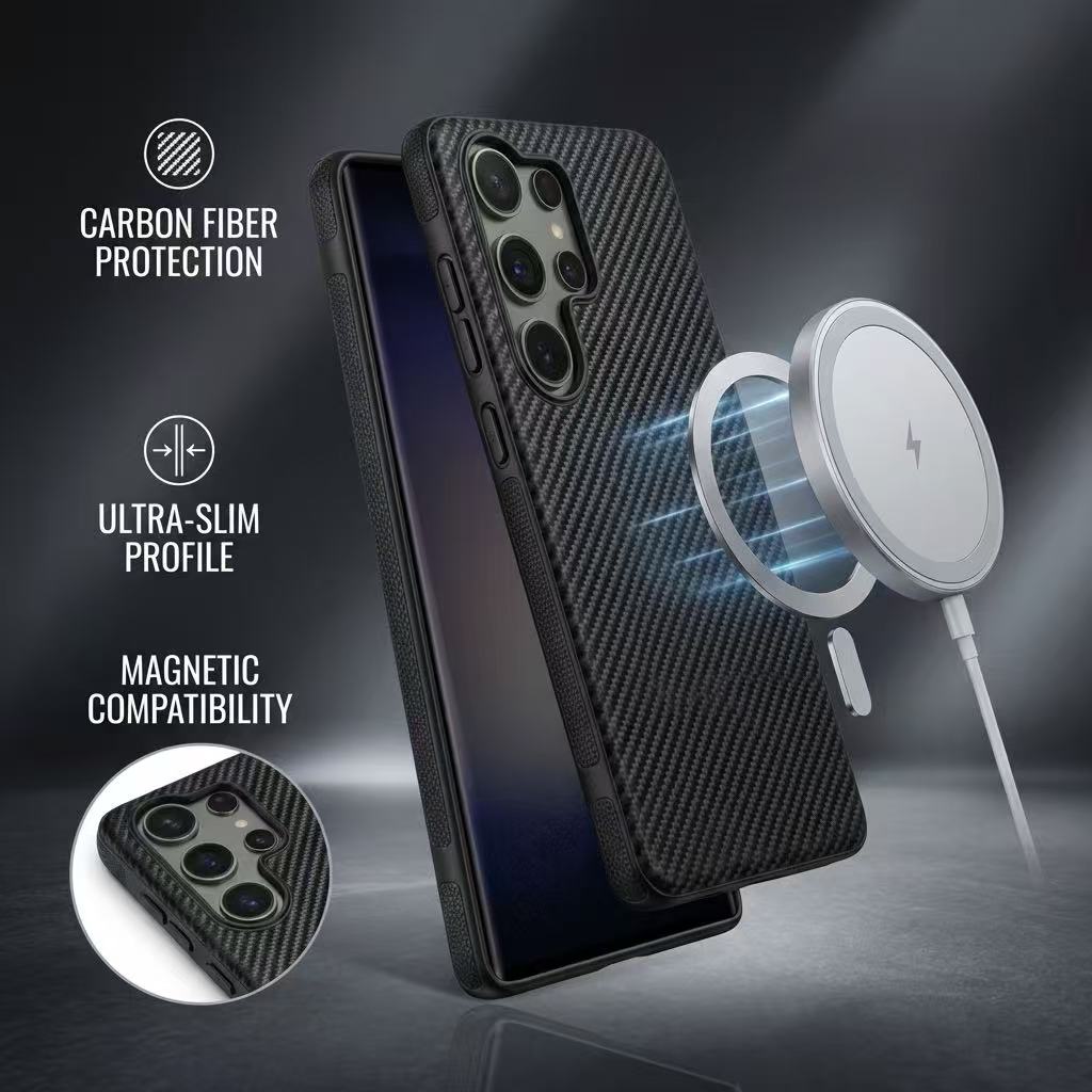 Samsung Galaxy S26Ultra Carbon Fiber Texture Magsafe Case Black