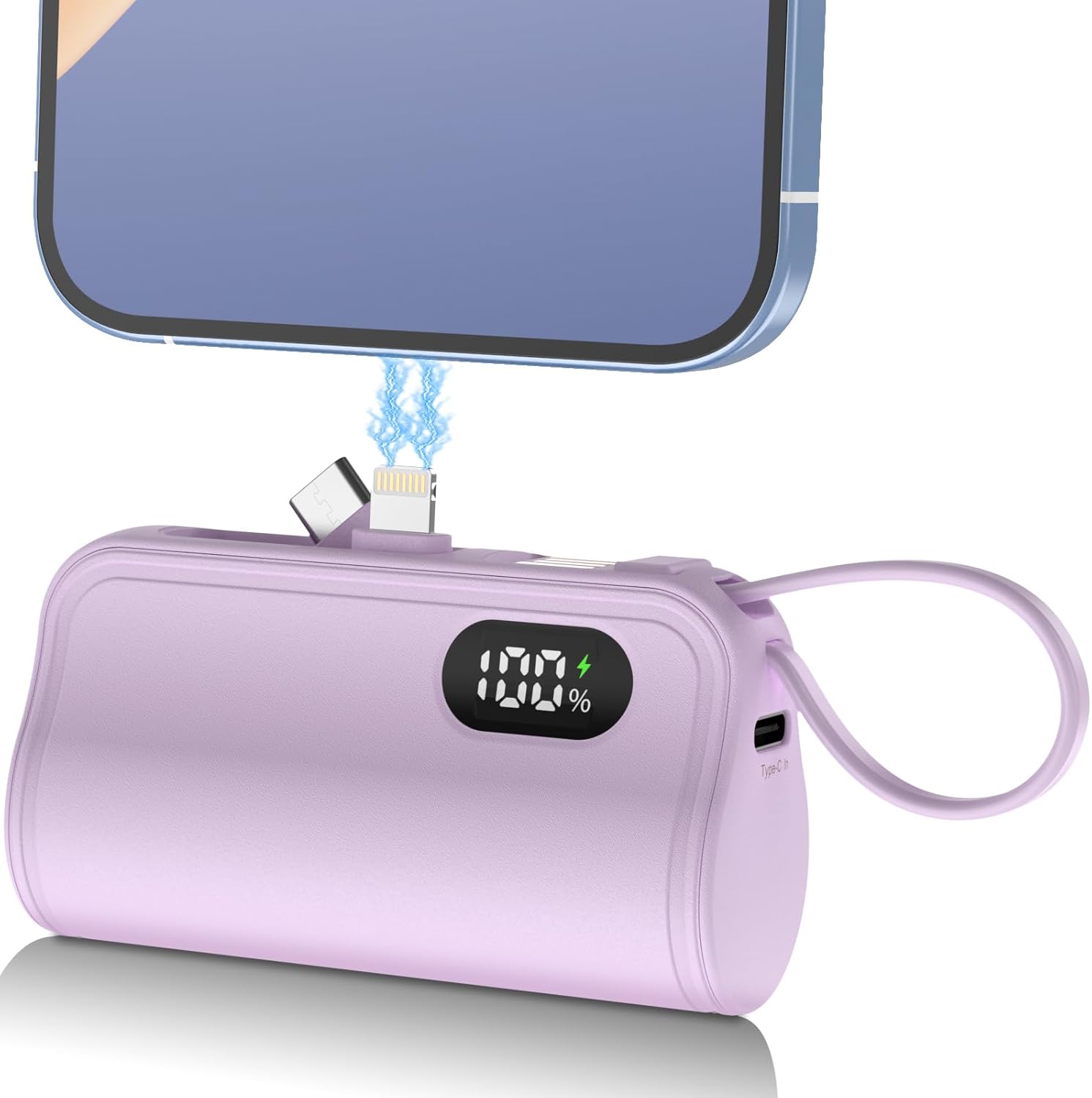 Mini Portable Charger with stand USB to Type-C and Lightning 5,000mAh