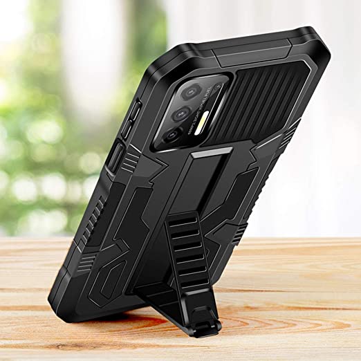 OPPO A96 Kickstand Rugged Case Black
