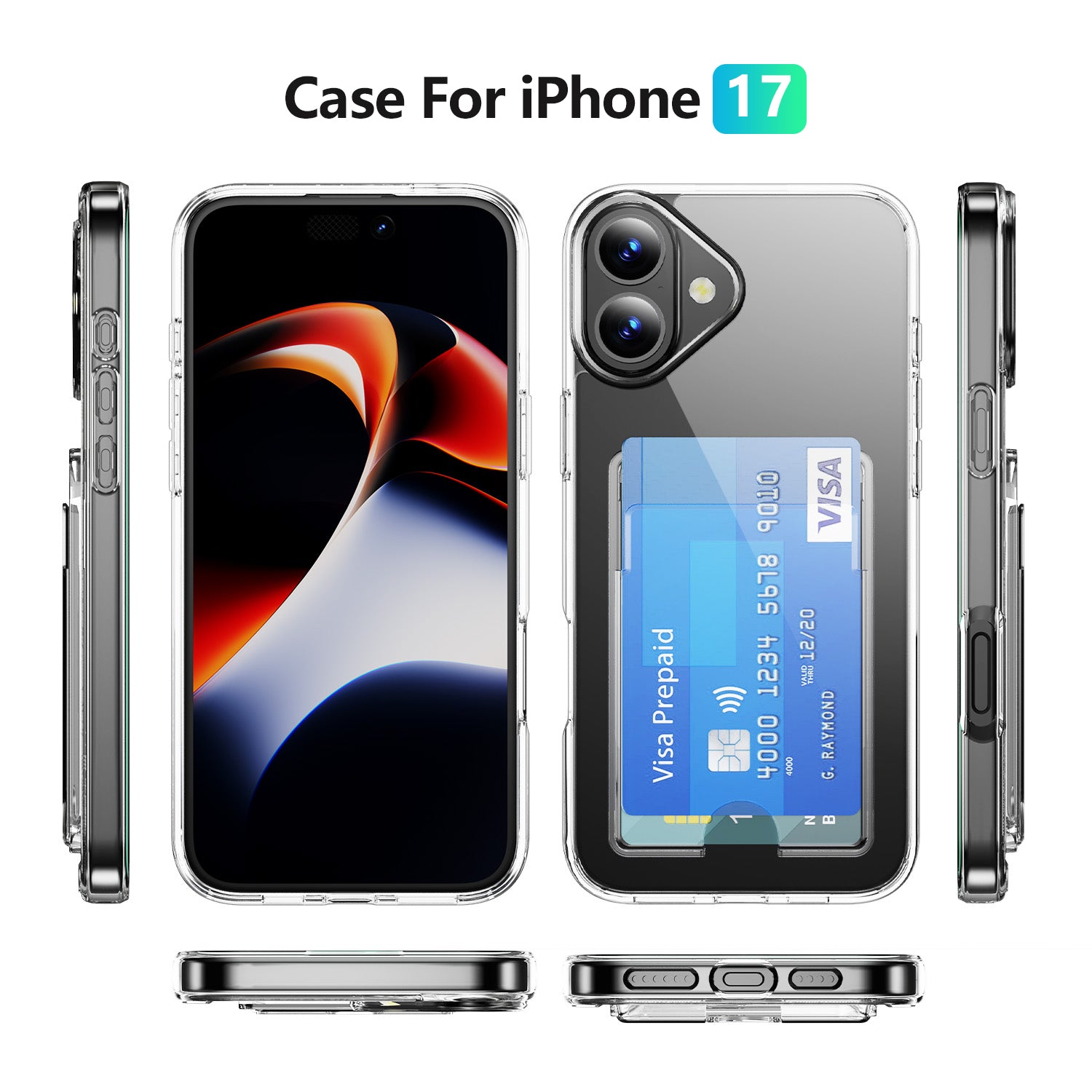 iPhone 17 Shockproof Hard Card Holder Back Case Clear