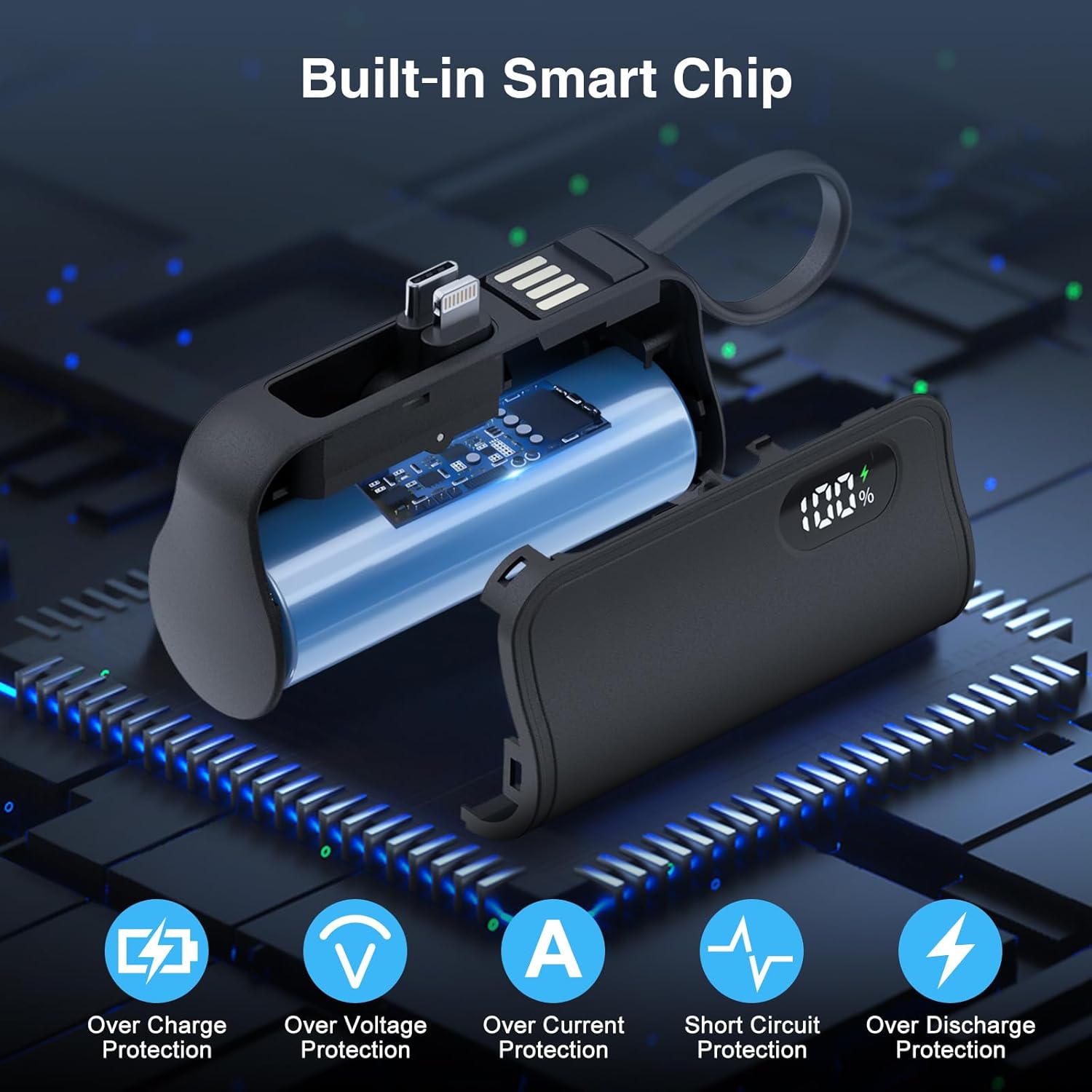 Mini Portable Charger with stand USB to Type-C and Lightning 5,000mAh