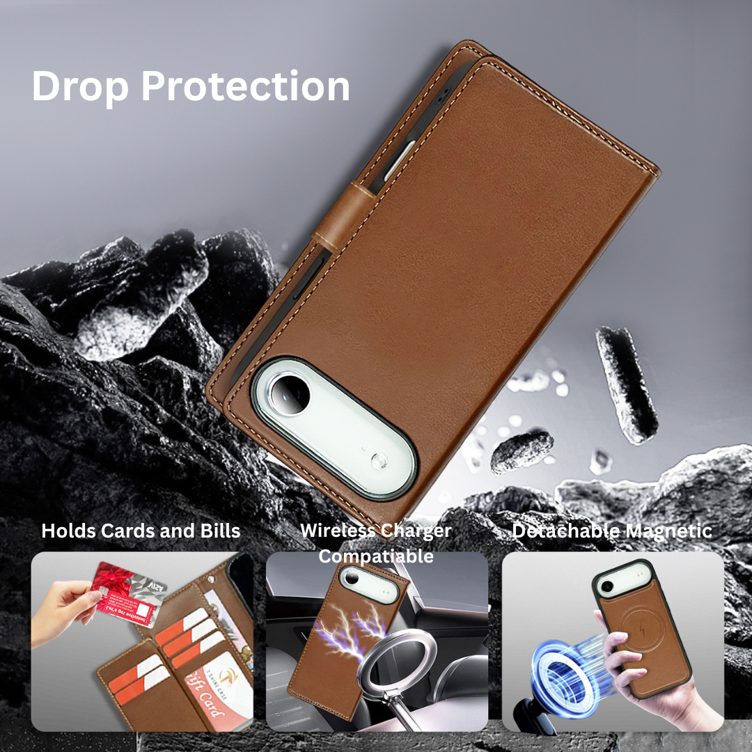 Nebula iPhone 17 Air Magnetic Detachable Leather Wallet Case Brown