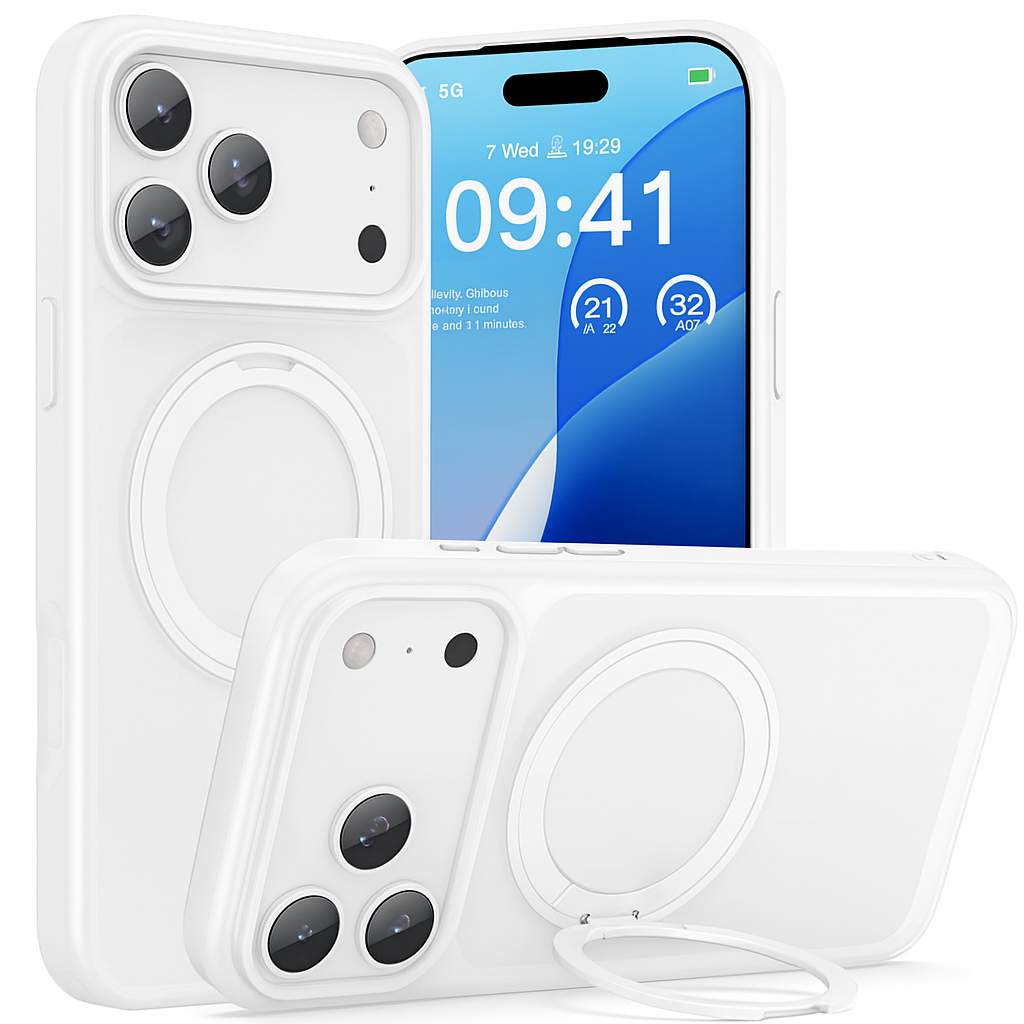 360 Degree Rotatable Ring Kickstand Case White - iPhone 17Pro / 17ProMax