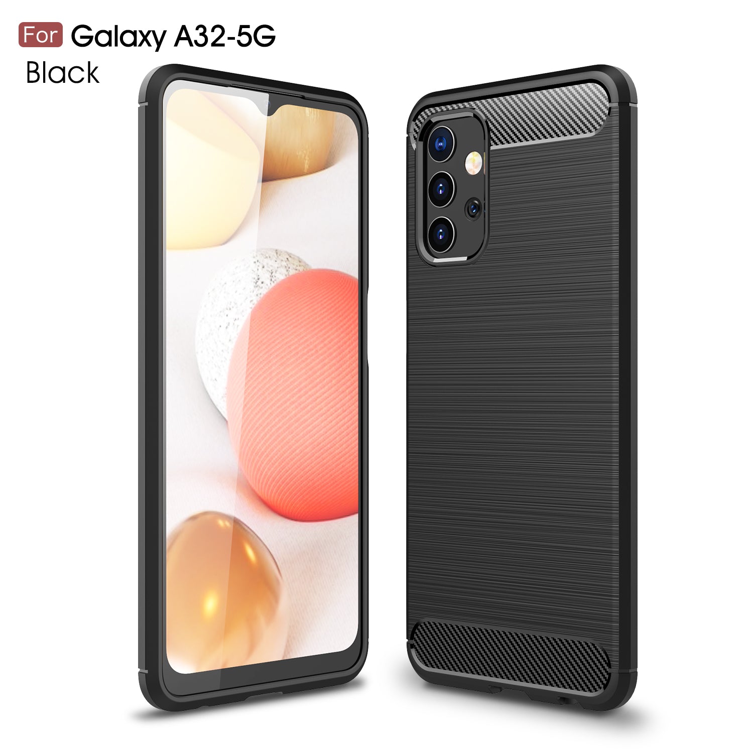 Samsung A32 5G Slim Carbon Fibre Shockproof Rugged Case Cover Black