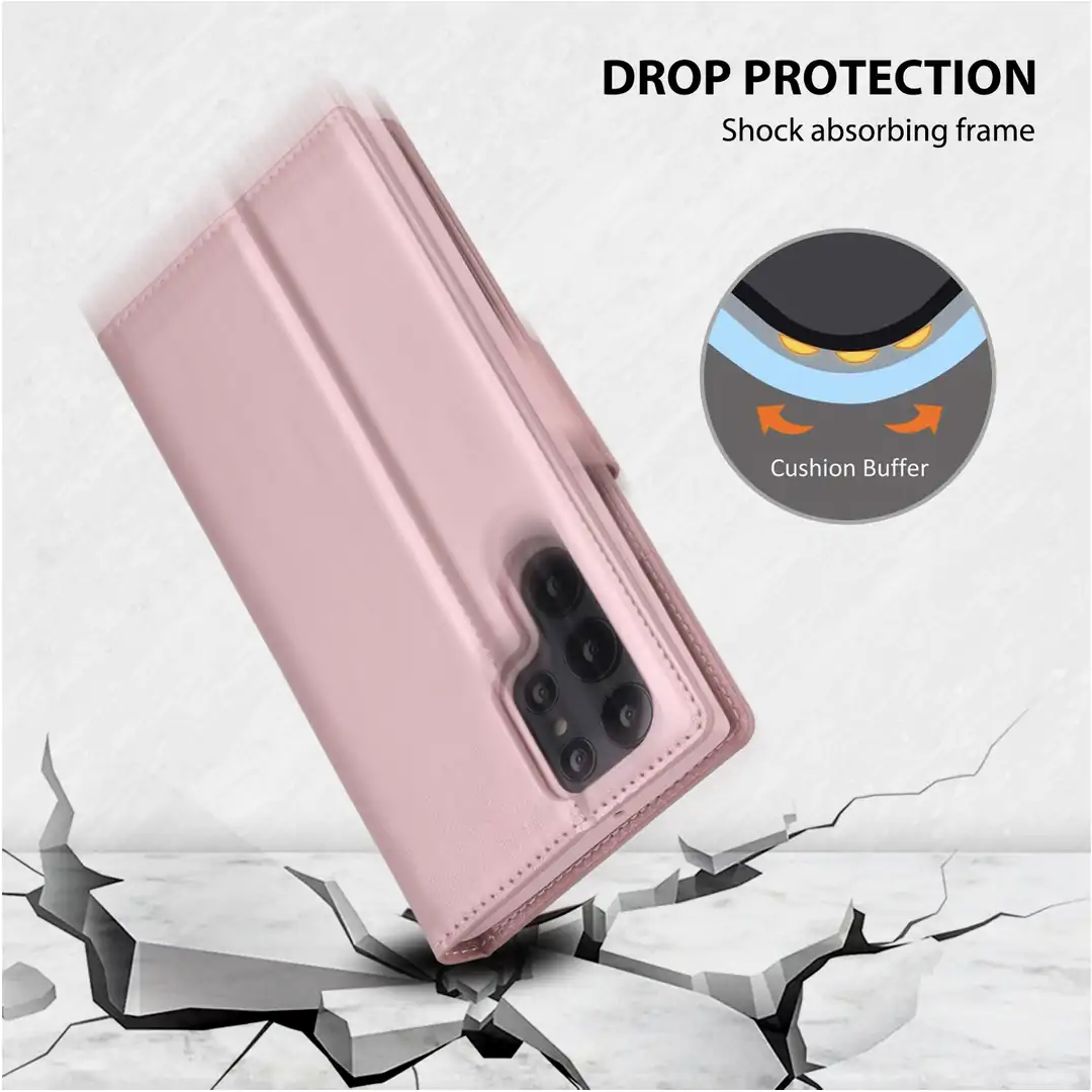 Hanman Flip Wallet Case for Samsung Galaxy S21/S22/S23 Series - Rose Gold