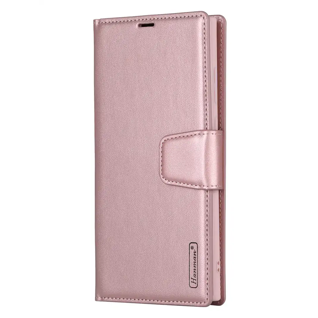 Hanman Flip Wallet Case for Samsung Galaxy S21/S22/S23 Series - Rose Gold