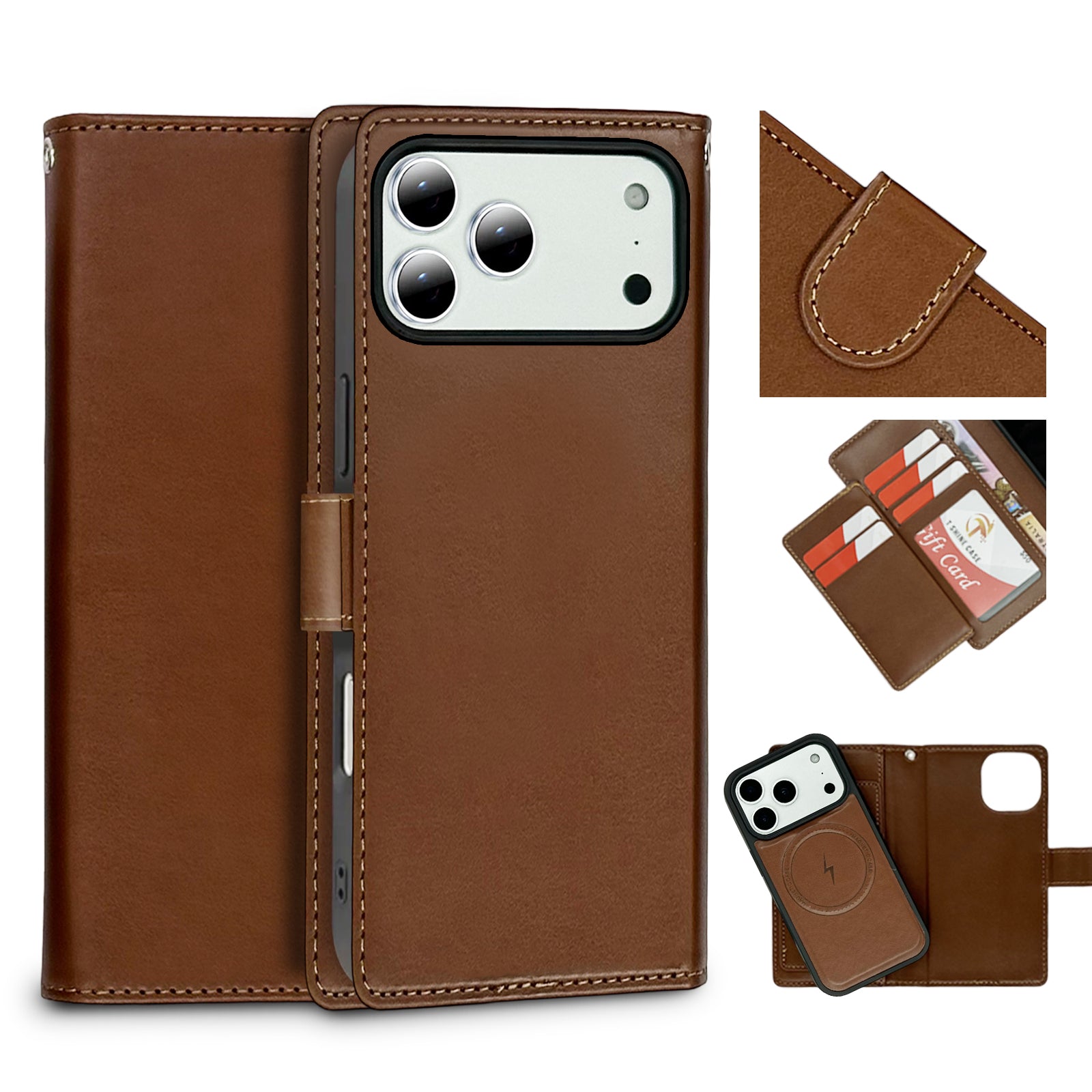 Nebula iPhone 17 Magnetic Detachable Leather Wallet Case Brown