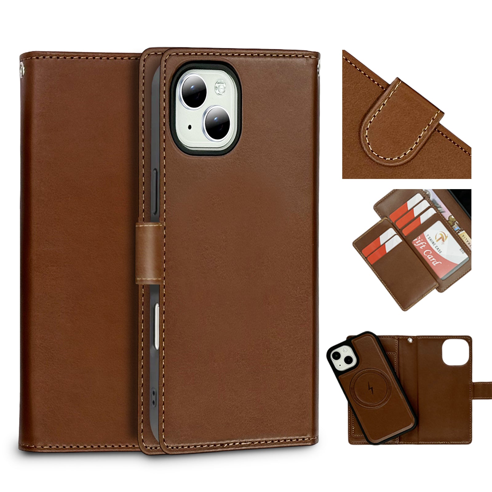 Nebula iPhone 17 Air Magnetic Detachable Leather Wallet Case Brown