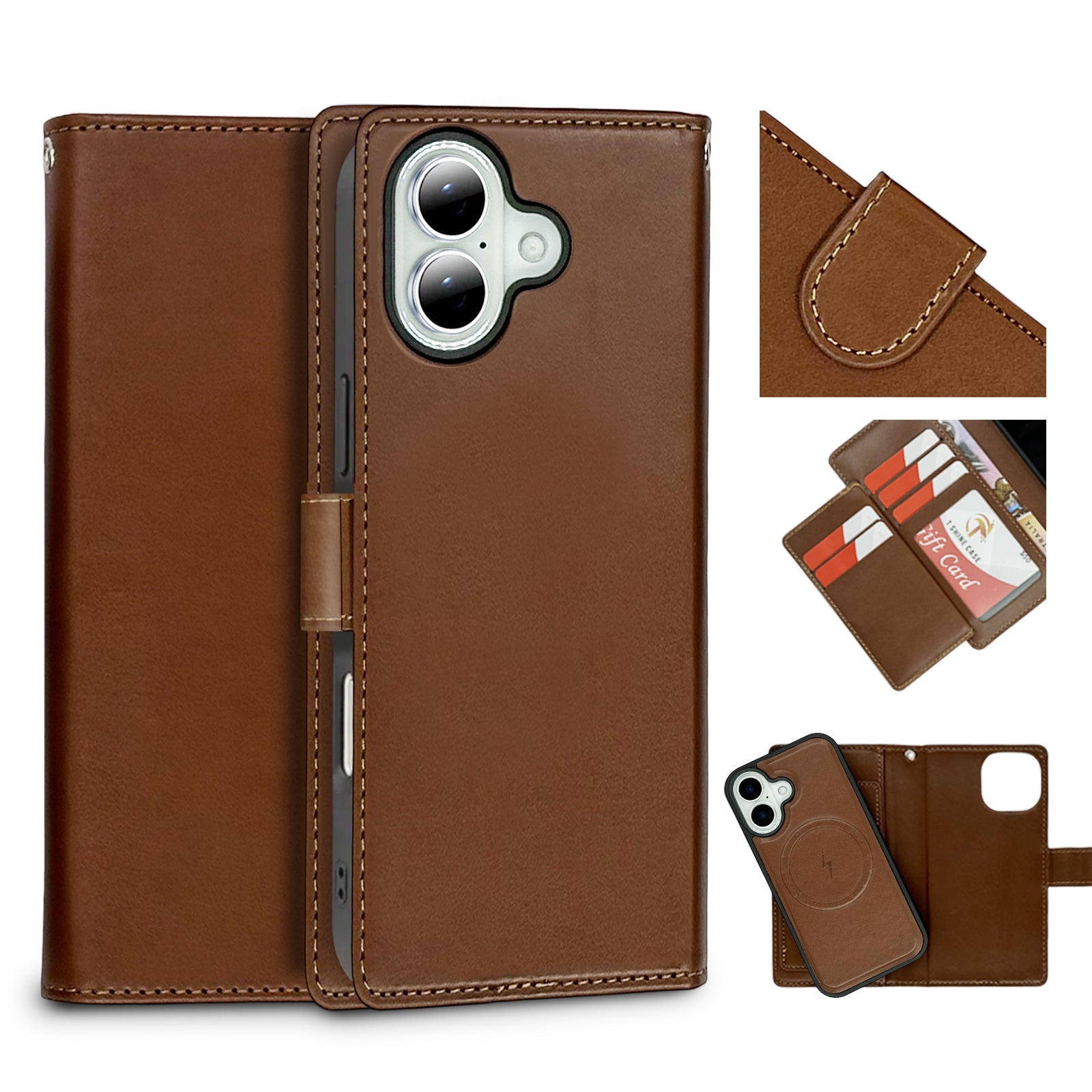 Nebula iPhone 17 Magnetic Detachable Leather Wallet Case Brown