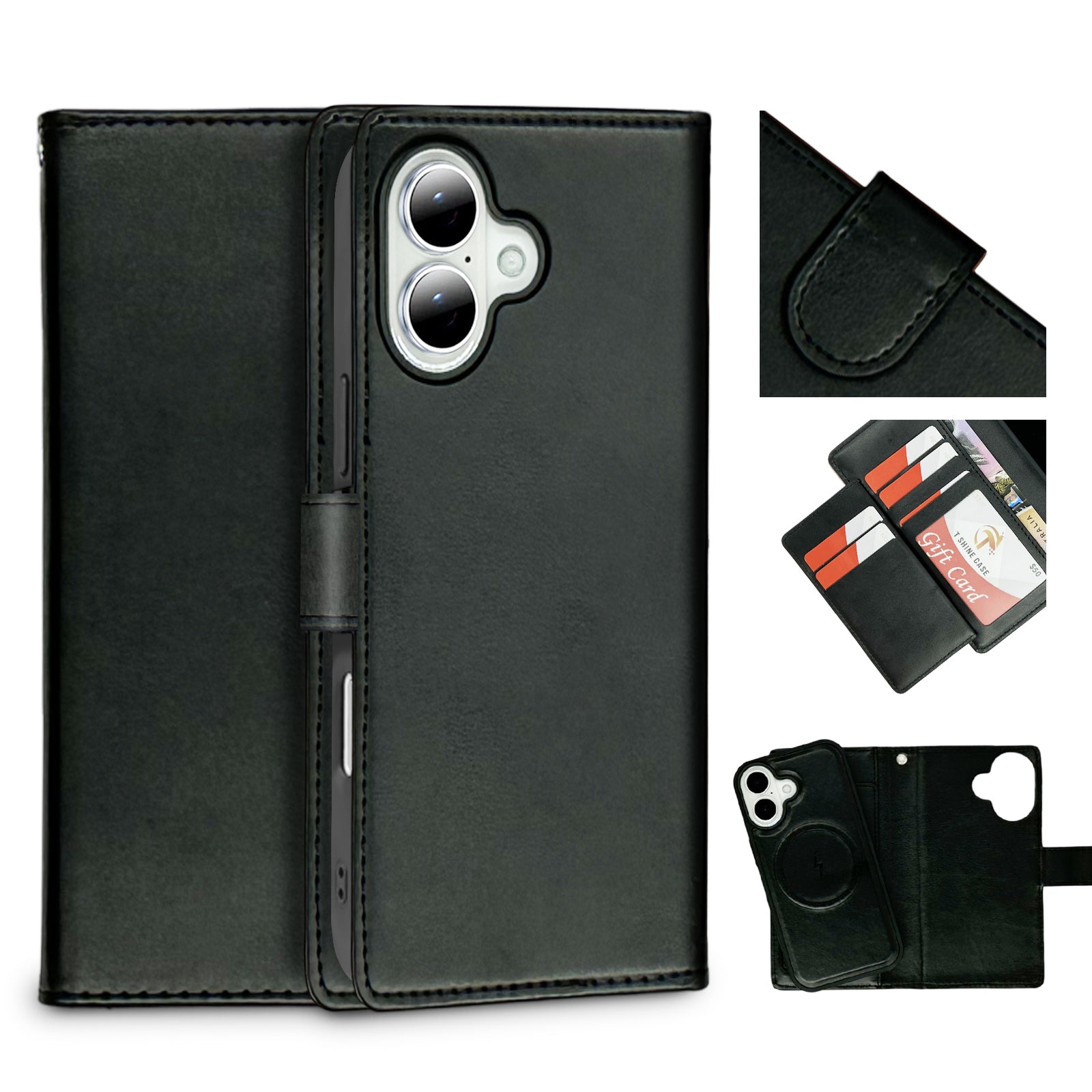 Nebula iPhone 17 Magnetic Detachable Leather Wallet Case Black