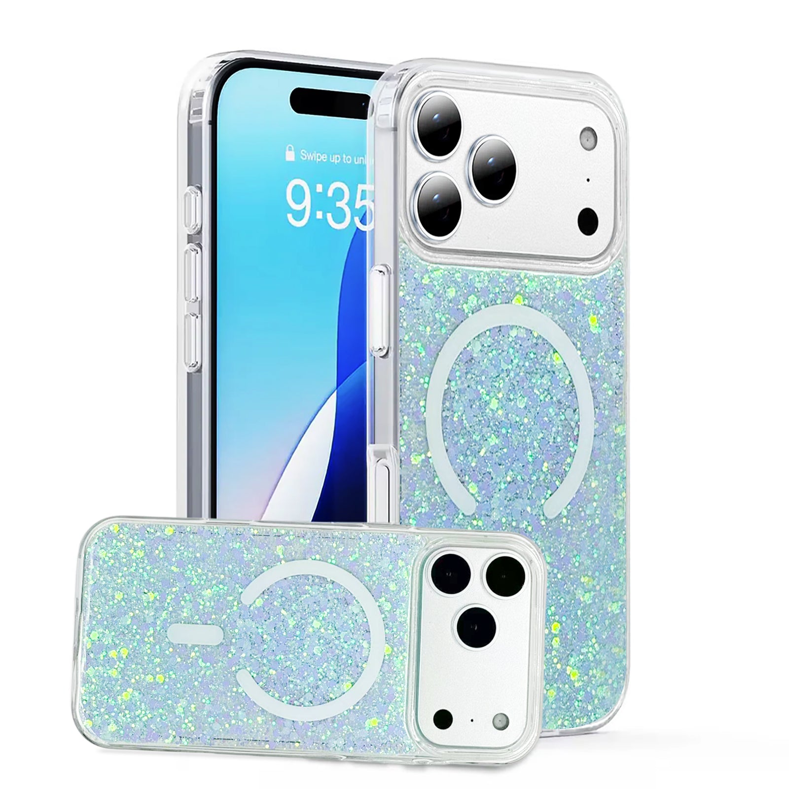 Nebula iPhone 17 Pro Max Magic Glitter Case White Blue