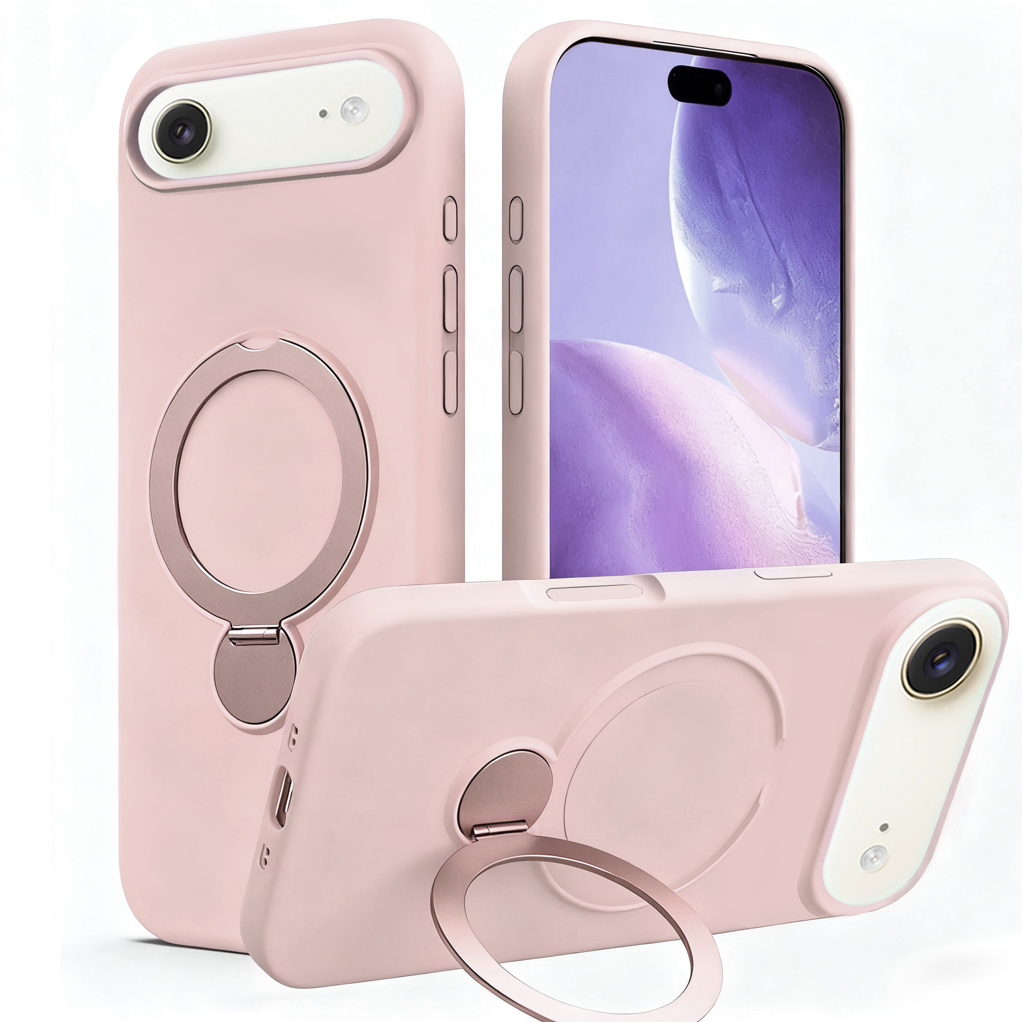 iPhone 17 Series Magsafe Invisible Silicone Stand Case - Pink