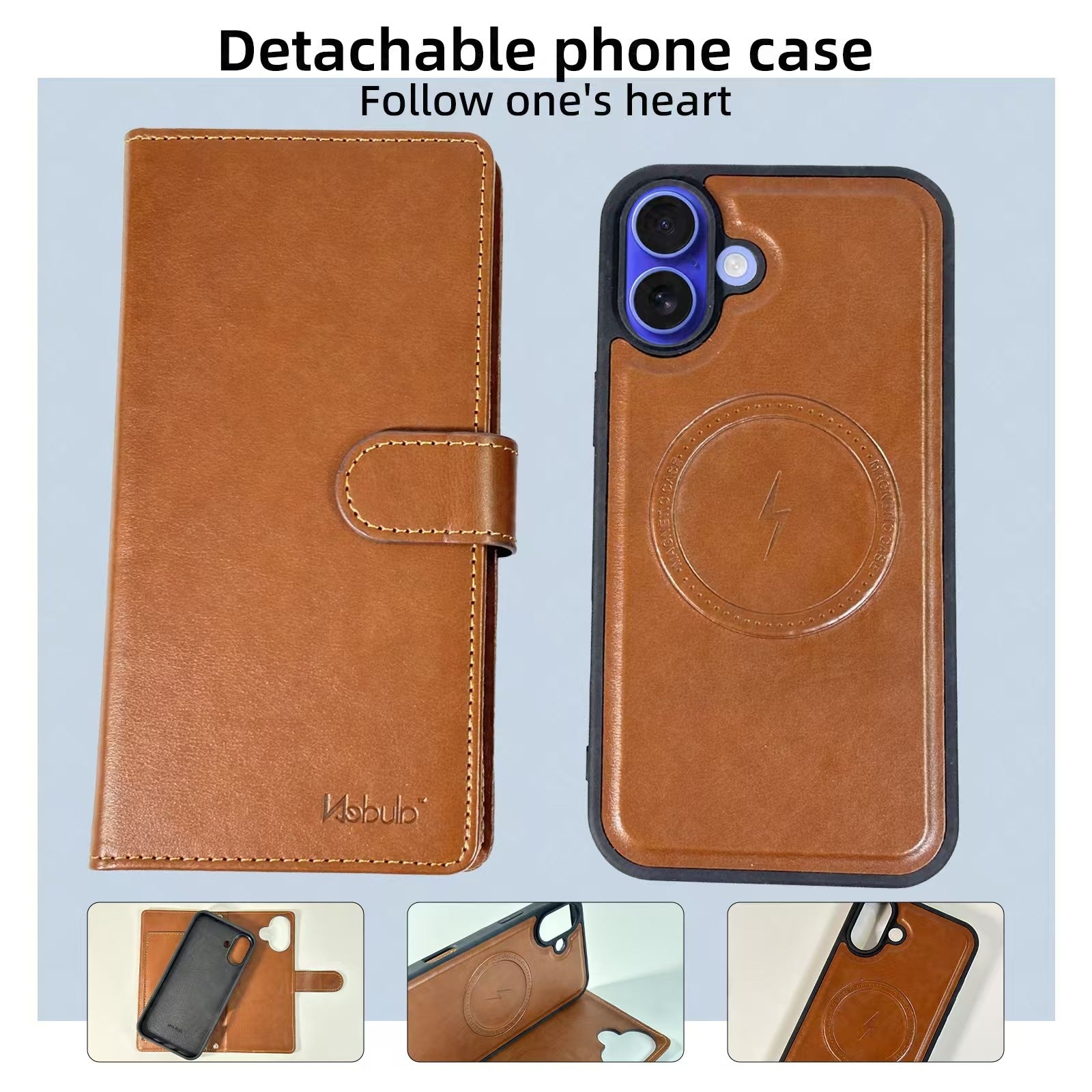 Nebula iPhone 17 Magnetic Detachable Leather Wallet Case Brown