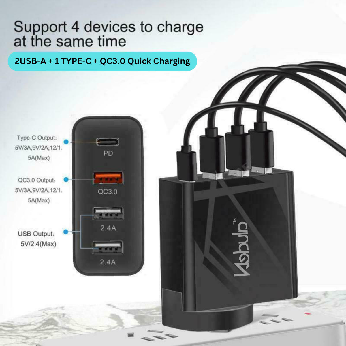 Nebula 48W 3USBA+C Wall Charger – Fast, Safe, and Versatile Charging for All Your Devices