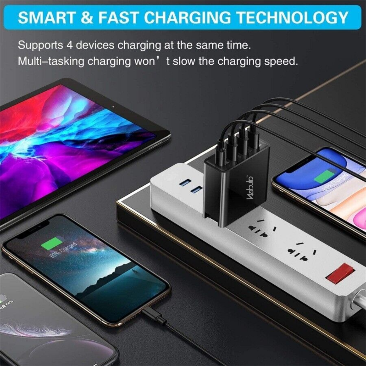 Nebula 48W 3USBA+C Wall Charger – Fast, Safe, and Versatile Charging for All Your Devices