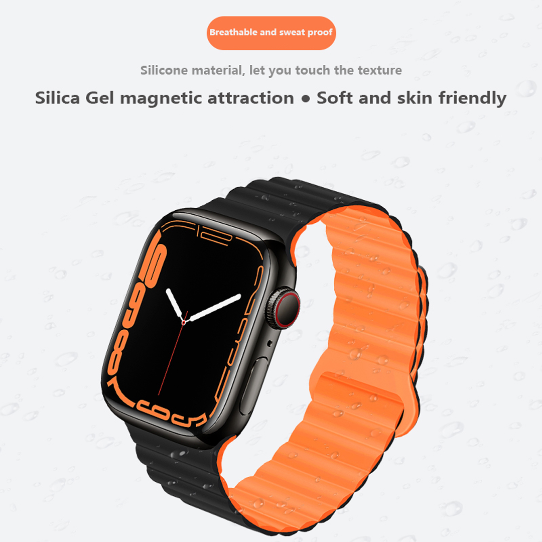 Apple Watch Magnetic Silicone Duo Colour Band 42/44/45mm Black-Orange