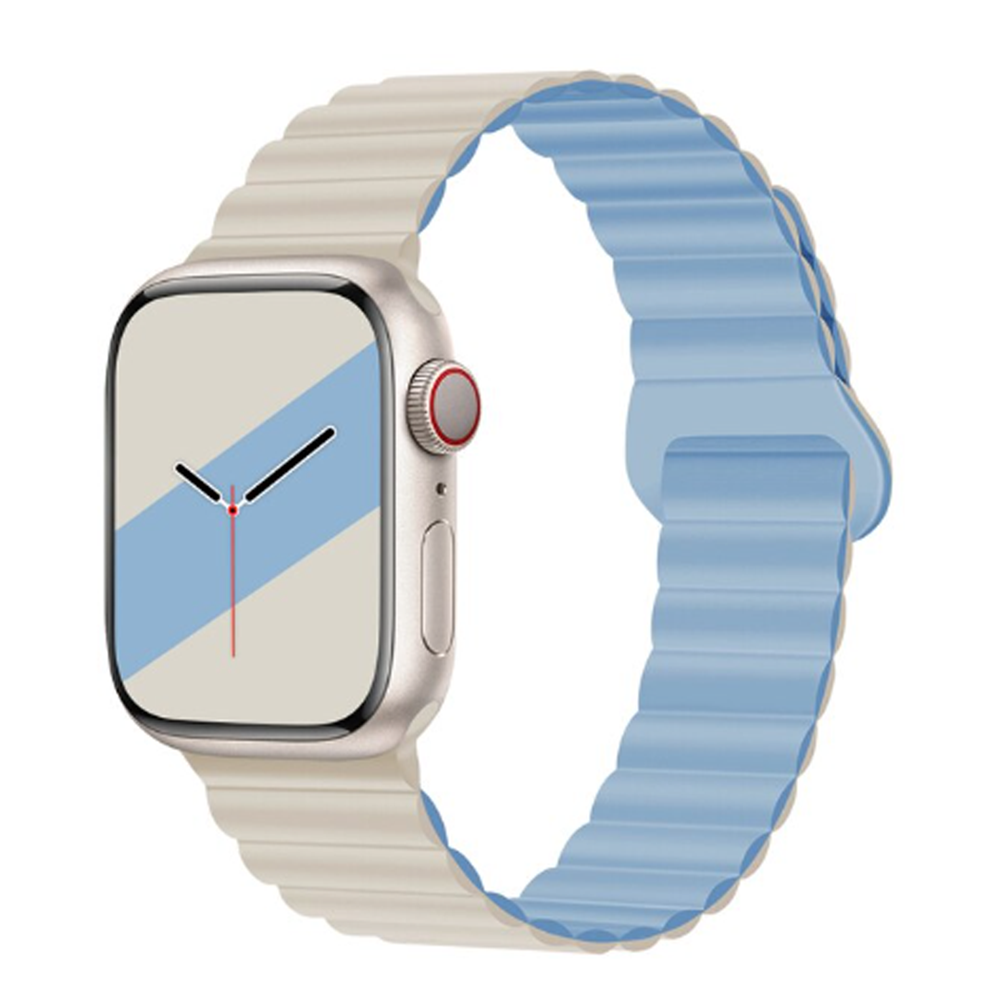 Apple Watch Magnetic Silicone Duo Colour Band 42/44/45mm Cream-Blue