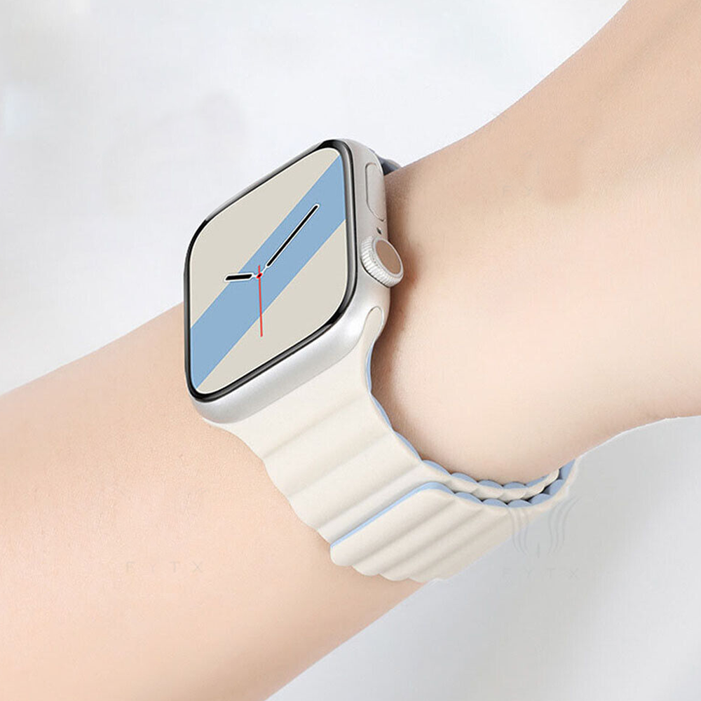 Apple Watch Magnetic Silicone Duo Colour Band 42/44/45mm Cream-Blue