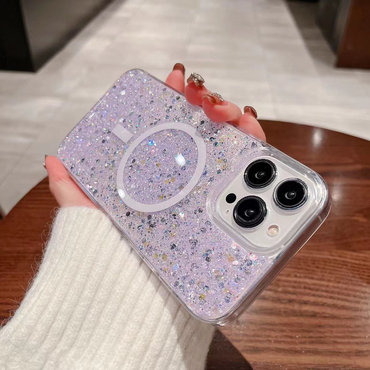 Nebula Magic Glitter iPhone MagSafe Case - Purple Silver