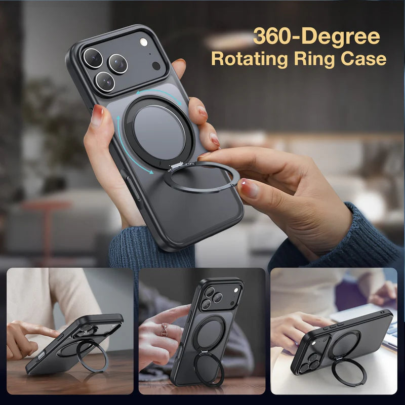 360 Degree Rotatable Ring Kickstand Case Black - iPhone 17