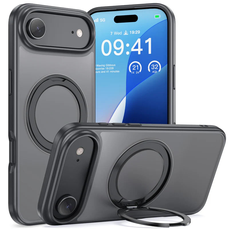 360 Degree Rotatable Ring Kickstand Case Black - iPhone 17