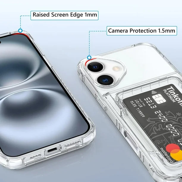 Shockproof Hard Card Holder Back Case Clear for iPhone